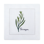serviette cuisine lin blanc brodée motifs plantes aromatiques naturelle table élégante