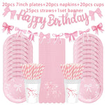 assiettes papier rose serviettes gobelets bannière happy birthday pailles festives enfants femmes anniversaire mariage