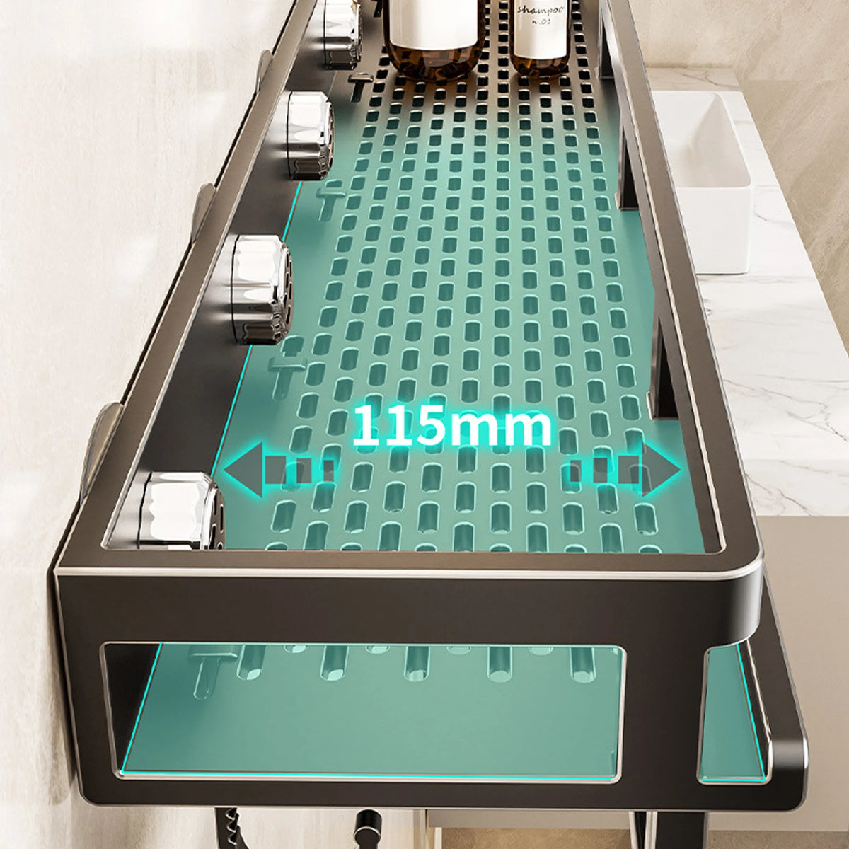 étagère murale adhésive moderne perforée noir rangement salle bain cuisine toilettes serviettes boîte mouchoirs