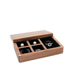 boîte bijoux bois foncé tissu intérieur moderne clips anneaux boucles d'oreilles colliers cadeau présentation