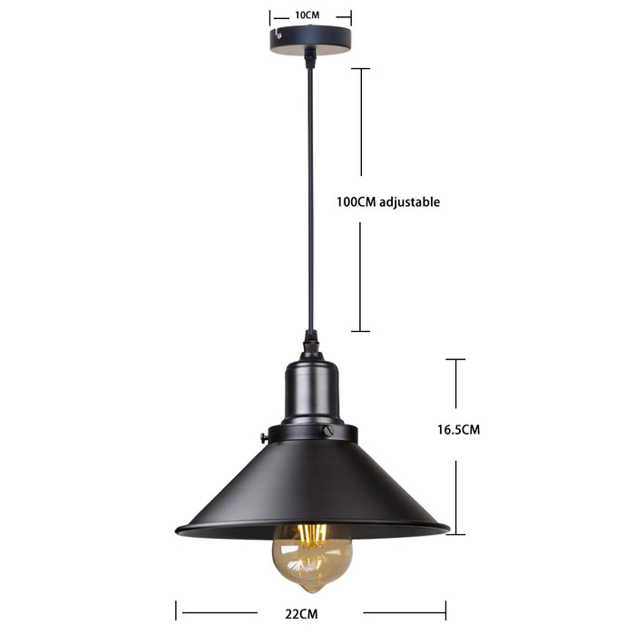 lampe suspendue industrielle noir mat salon chambre éclairage vintage rétro métal