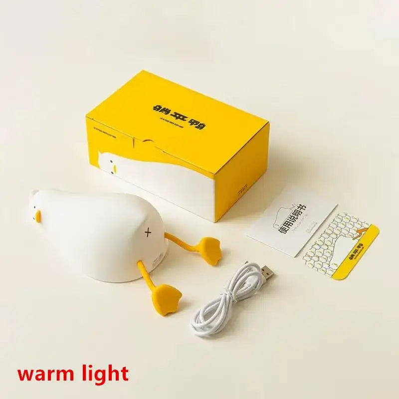 veilleuse canard mignon blanc jaune yeux noirs bec orange moderne table chambre coucher