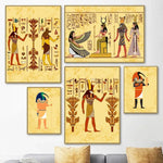 toile d'art égyptienne rétro personnages historiques animaux compagnie moderne jaune marron verte bleu noire