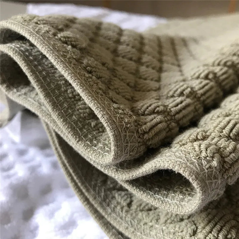 tapis bain coton absorbant motif pieds moderne vert clair gris bleu clair