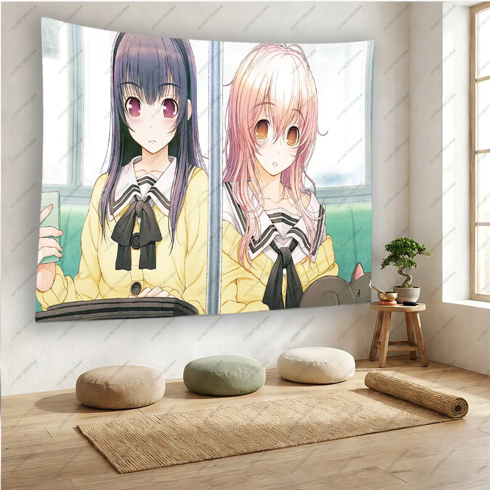 tapisserie anime personnages féminins jaune noir blanc vert rose tapisserie murale décoration chambre manga