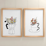 affiches art minimaliste moderne fleurs tasse salon cuisine décoration maison blanc noir