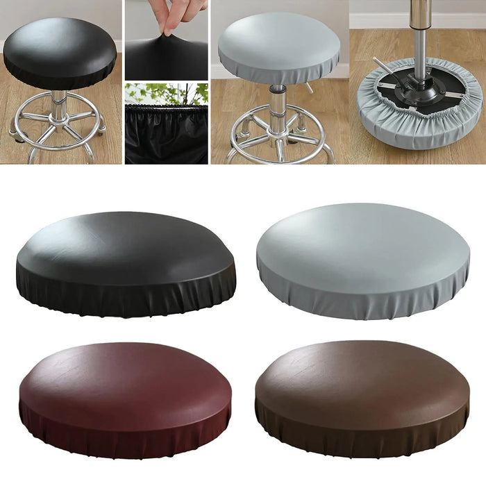 Housse de chaise de bar en cuir PU rouge sur tabouret rond