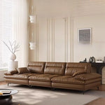 canapé moderne marron clair simili cuir pieds noirs coussins marrons table basse 190cm assemblage