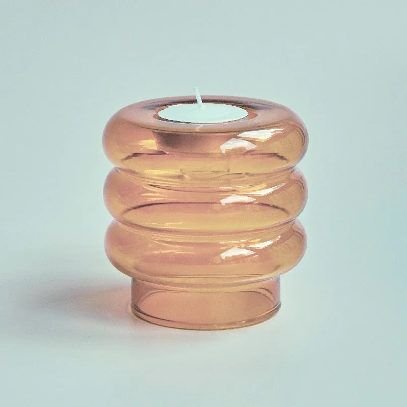 Support bougie moderne transparent orange jaune rose bleu chandelle bâton tealight décoration maison festive