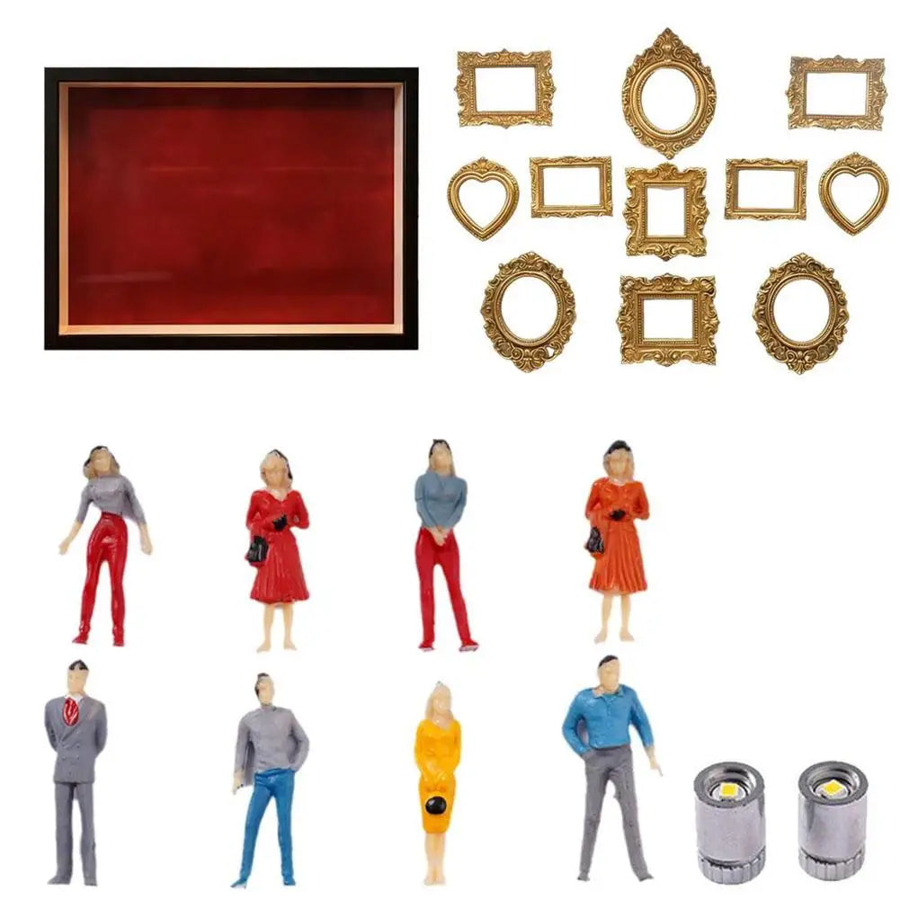 cadre photo mural classique ornementé adhésif figurines céramique fleurs artificielles photos doré blanc rouge