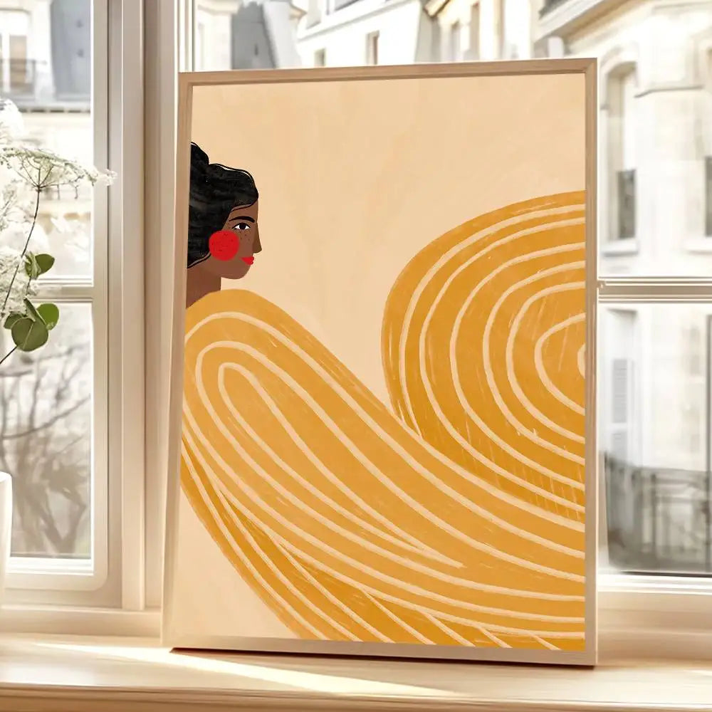 affiches modernes minimalistes abstraites couleurs chaudes lignes ondulées décoration murale salon papier cadre bois