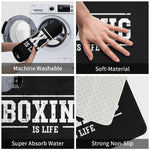 tapis sol noir boxing is life lettres blanches moderne antidérapant polyester 60x90cm
