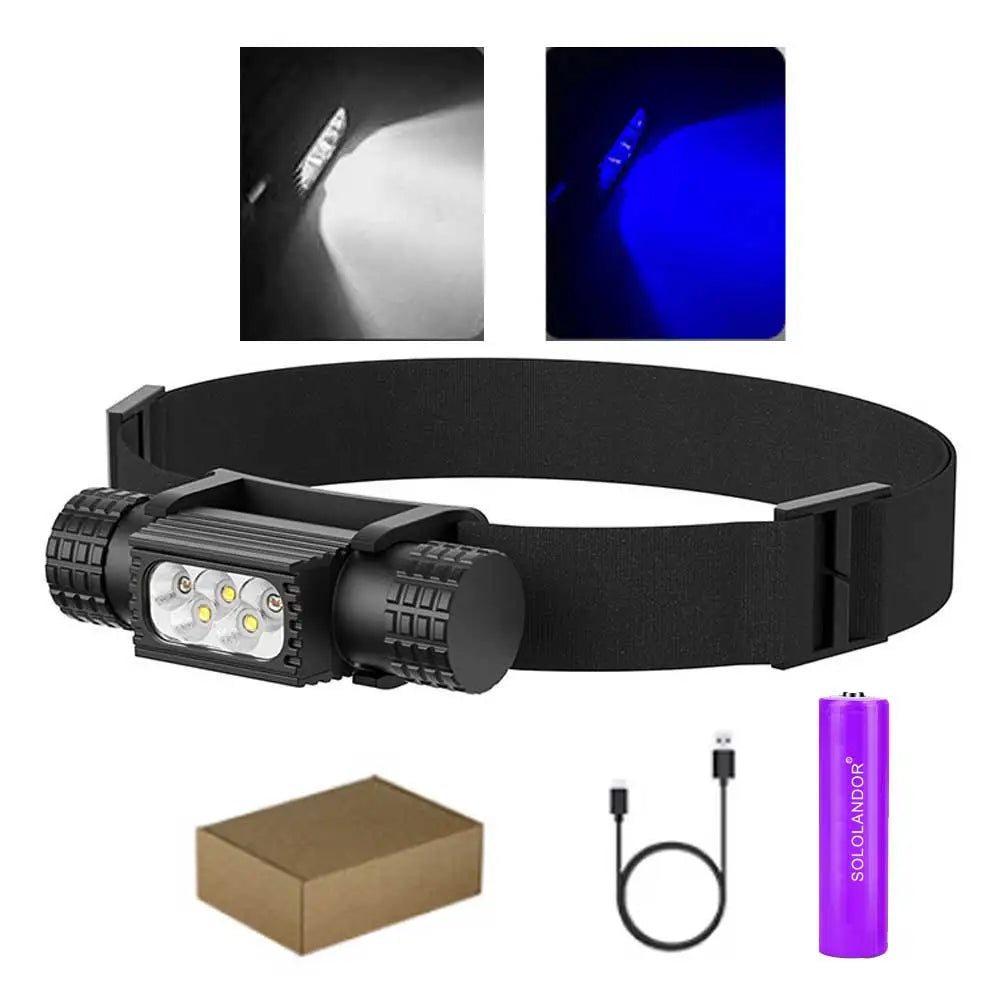 lampe frontale noire led charge usb rohs camping fishing moderne