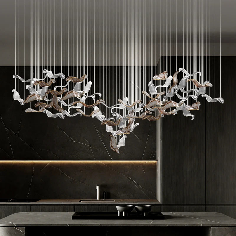 suspension lumineuse contemporaine transparente dorée élégante 120cm 170cm 200cm led 3000k 4000k 6000k