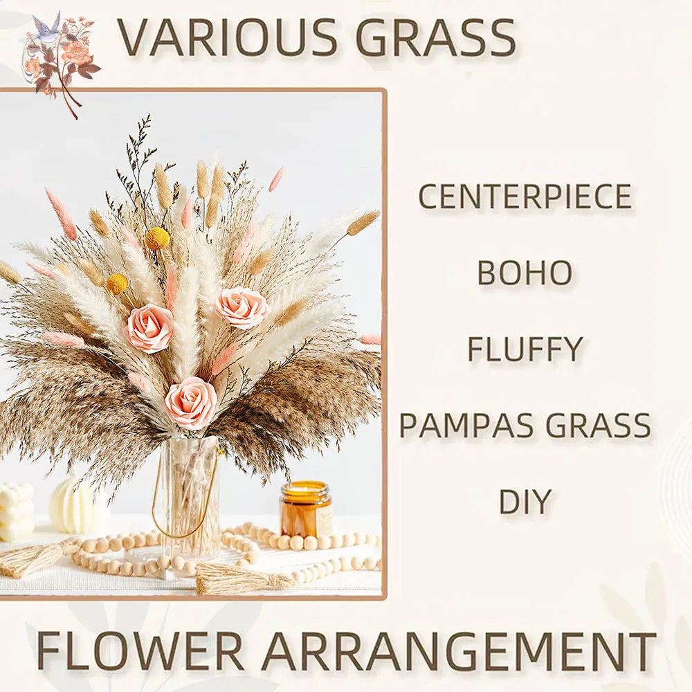 décoration boho bouquet fleurs séchées pampas roses artificielles anniversaire mariage