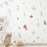 sticker mural dessin animé feuilles champignons fleurs graminées enfants chambre salon DIY
