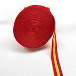 ruban polyester largeur 1.5cm 2cm rayures horizontales rouge jaune double face decoration artisanale sac