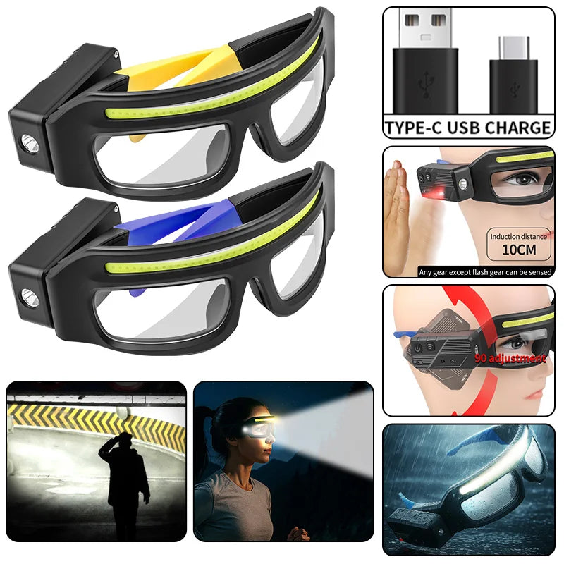 lunettes frontales rechargeables led clip charge type noir bleu yellow moderne