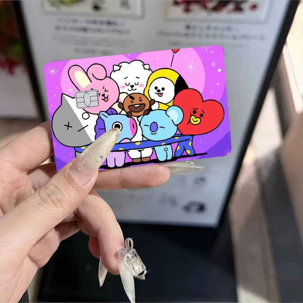 autocollants carte banque cartes modernes dessin animé personnages bt21 coeurs waterproof réutilisables bleu orange