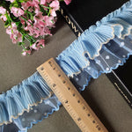 ruban plissé bleu rose jaune rayures dentelle vintage large 5cm polyester nylon occasion partie