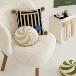 taie d'oreiller carrée velours moderne rayures pompons vert beige noir