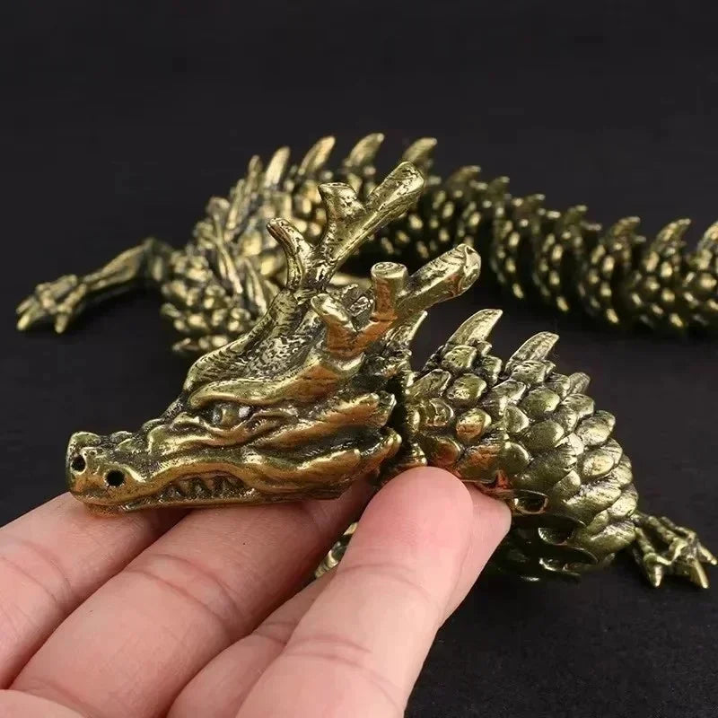 statue dragon doré échiquier écailles artisanal vintage ornement décoration maison porte bonheur 15cm 20cm