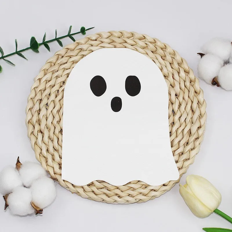 serviettes fantôme halloween blanc noir yeux minimaux cuisine jetables assiettes couverts pack fantômes