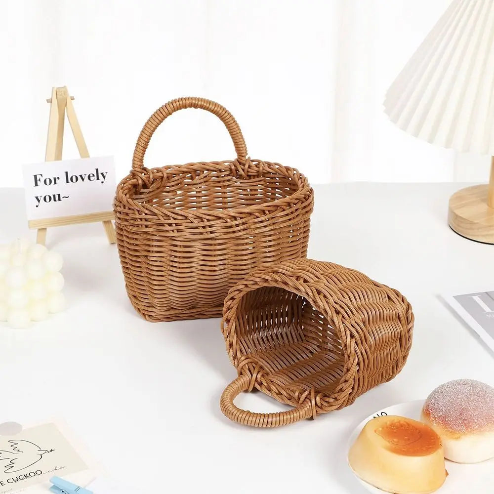 Panier de rangement imitation rotin avec poignée pour fruits et légumes
