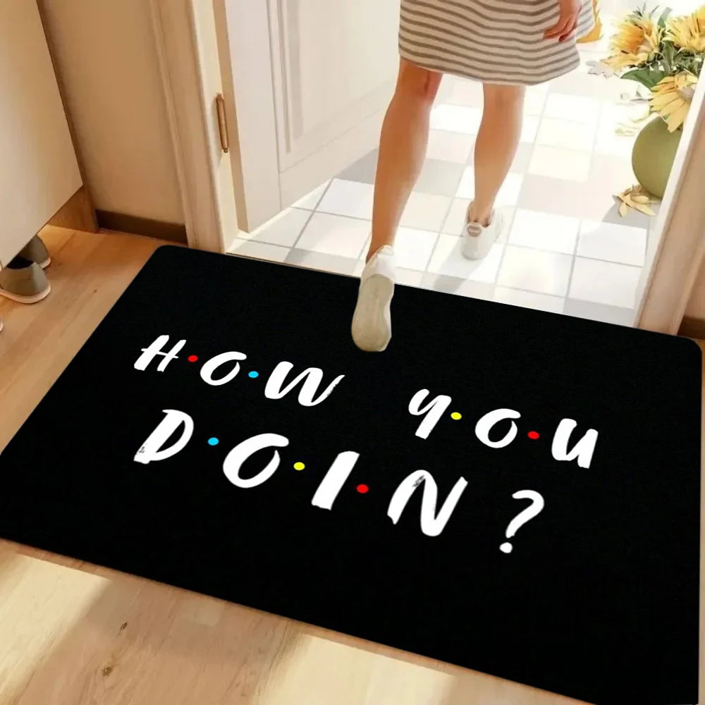 tapis friends logo noir moderne antidérapant résistant décoloration 30x50cm 40x60cm 50x80cm salon bainextérieur