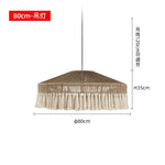 suspension lumineuse boho tissu tressé franges beige blanc rustique
