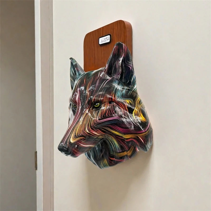 décoration murale résine tête lion multicolore abstraite contemporaine ornement suspendu maison art animal sculpté