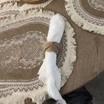 porte serviettes tissus unis franges bleu clair blanc corde nouée décoration table rustique multifonctionnel