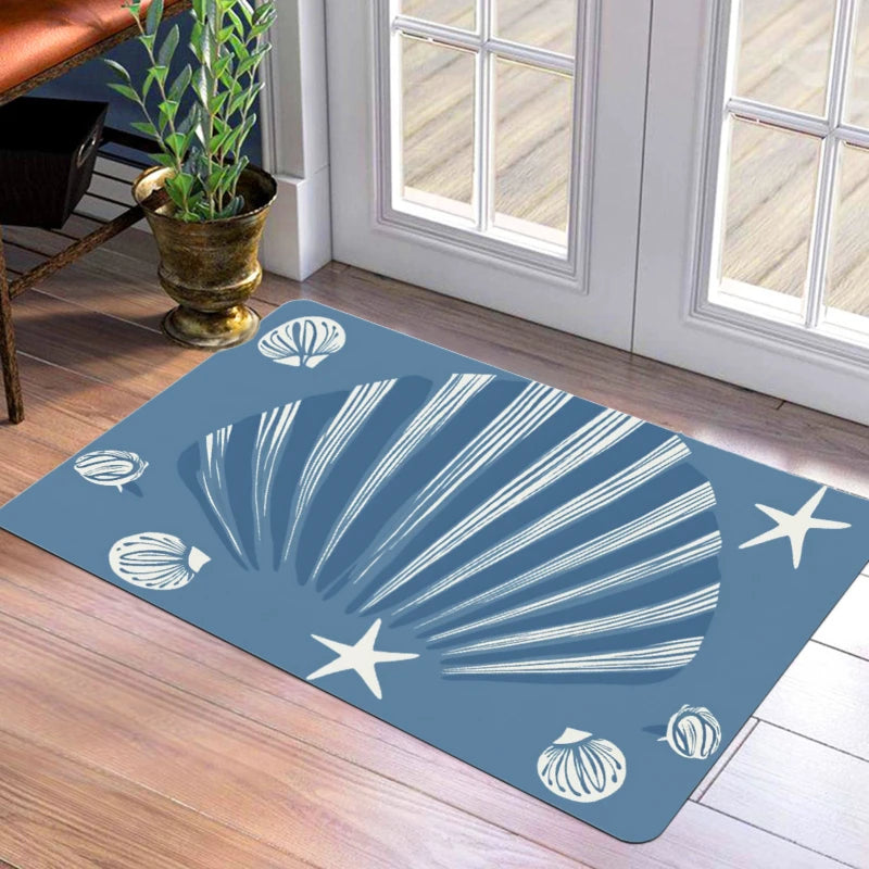 tapis moderne fleuri bleu blanc noir résistant antidérapant entrée sol extérieur adhésif polypropylène