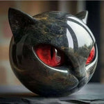 sculpture tête chat noir or marbré brillant artisanal moderne