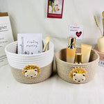 paniers tissus motif lion blanc beige rangement salon respectueux environnement multiple utilisation