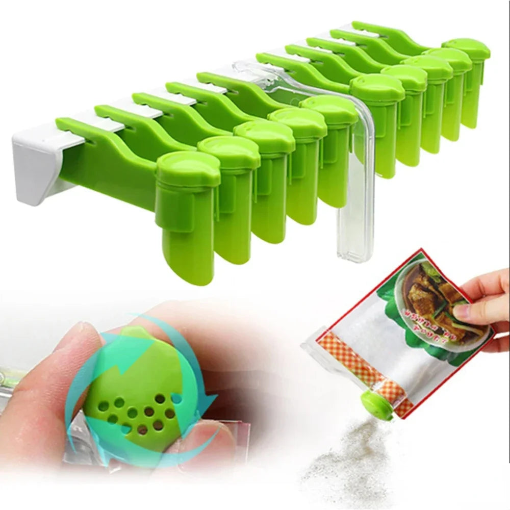 rangement mural sachets alimentaires clips adhésifs vert blanc pratique moderne cuisine organisation
