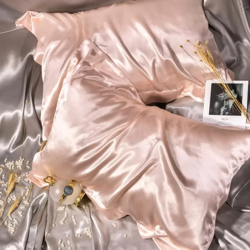 taies d'oreiller satinées soie rose blanc gris lisses brillantes anti frisottis hypoallergéniques