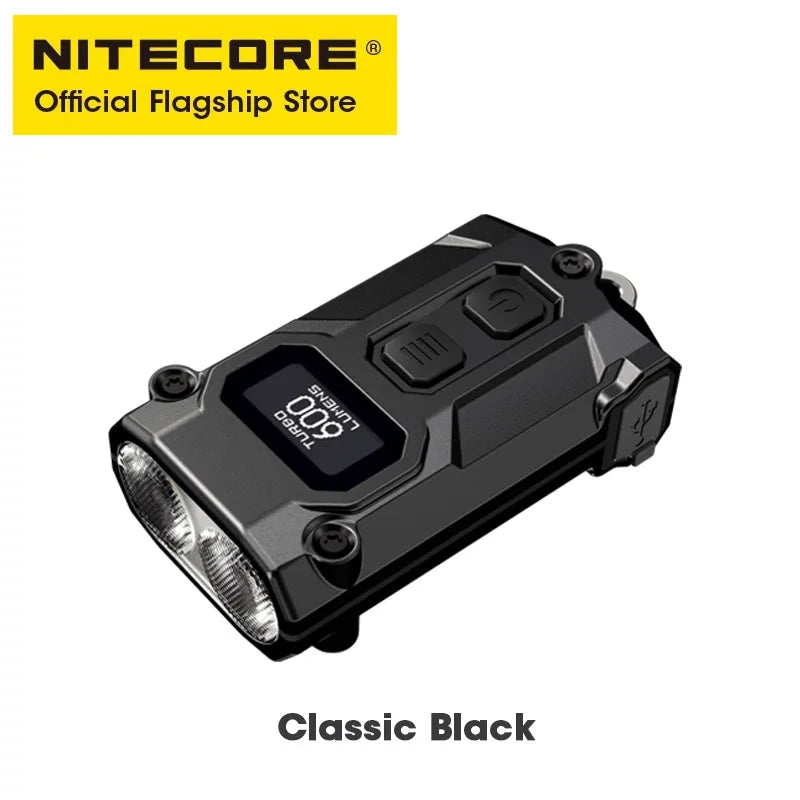 lampe torche rechargeable mini keychain 600 lumens ip54 oled display deux modes verrouillage