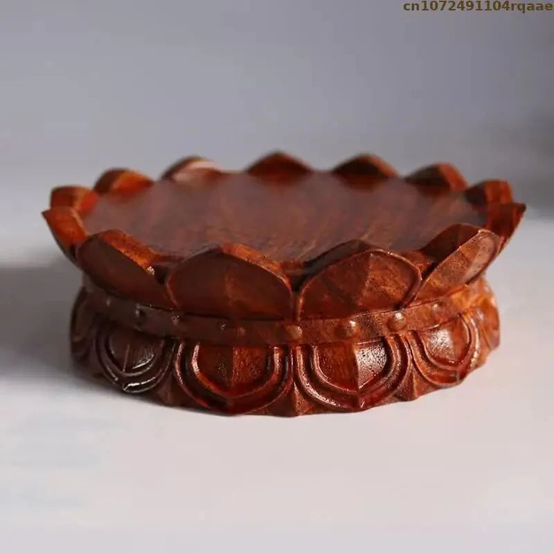 support bois sculpté bouddha fleurs artisanal marron clair étagère décoration maison trépied