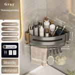 étagère murale triangulaire salle bain gris métal crochets rangement douche moderne autocollante