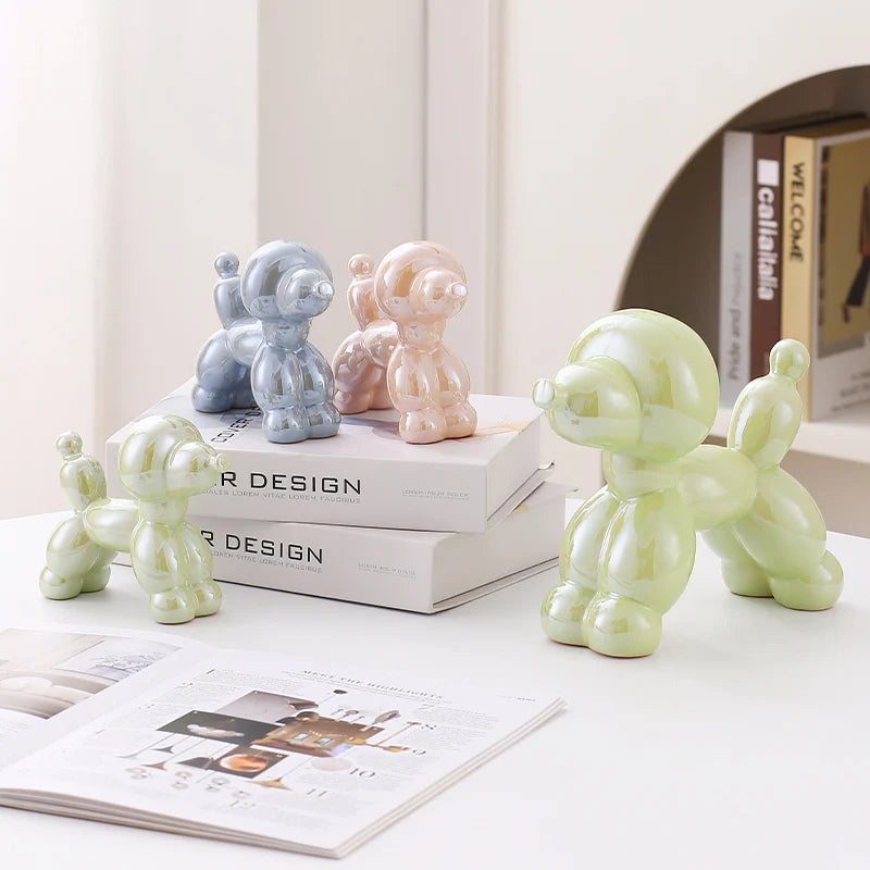statues animaux compagnie chien or rouge bleu vert blanc rétro moderne