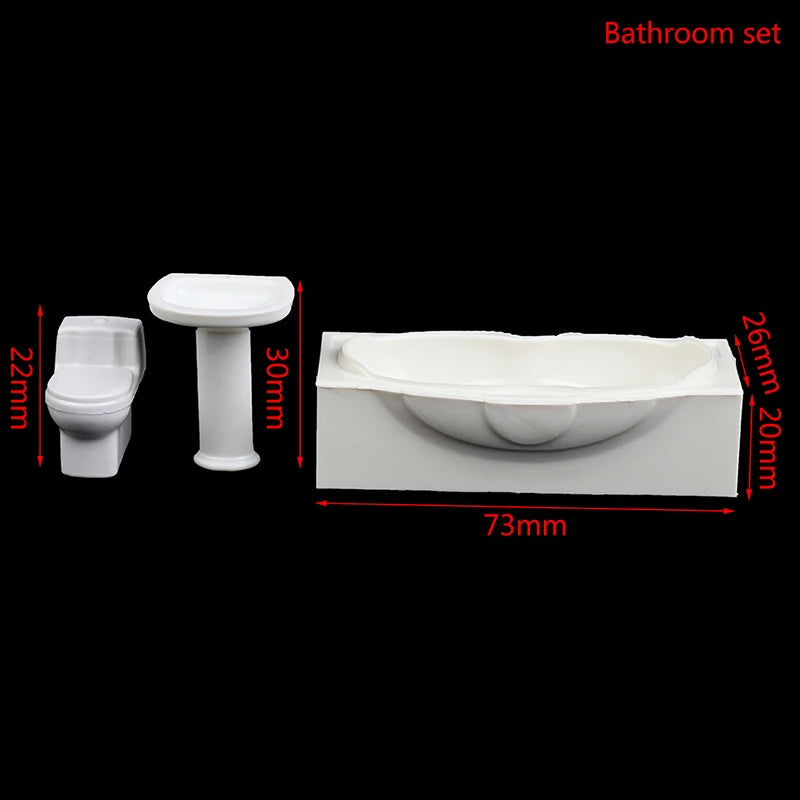 accessoires deco maison poupée ensemble salle bain douche baignoire evier wc resine blanc moderne