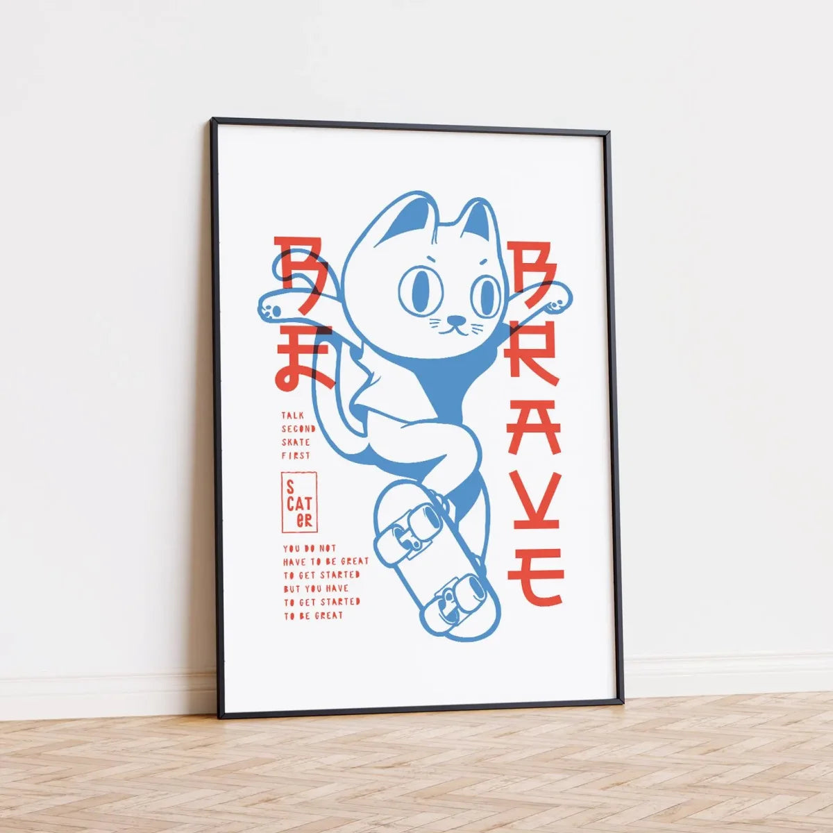 affiche animée chat moderne bleu blanc rouge sans cadre toile imprimée décoration mur chambre