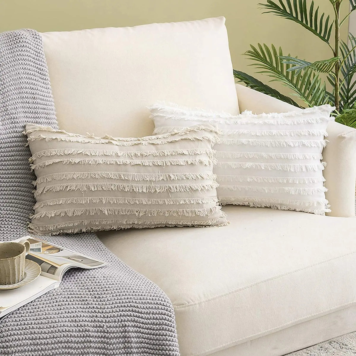 coussins décoratifs lin coton gris beige jaune boho chic 30x50cm 45x45cm 50x50cm
