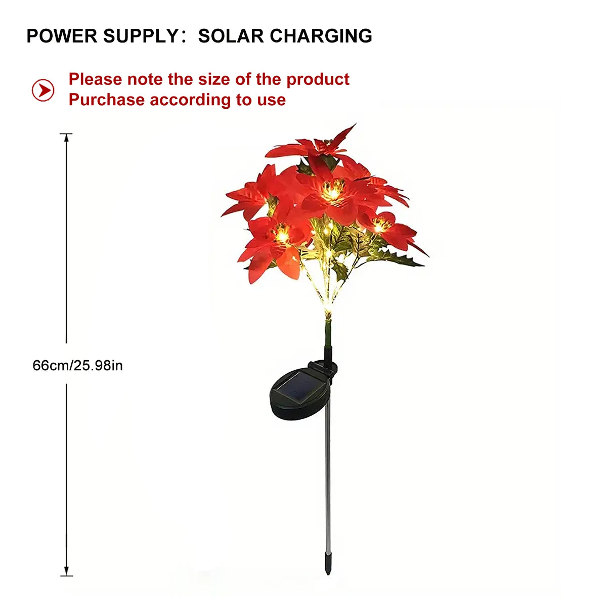 fleurs artificielles lumineuses rouge vif solaires modernes feuilles vertes extérieur jardins noël