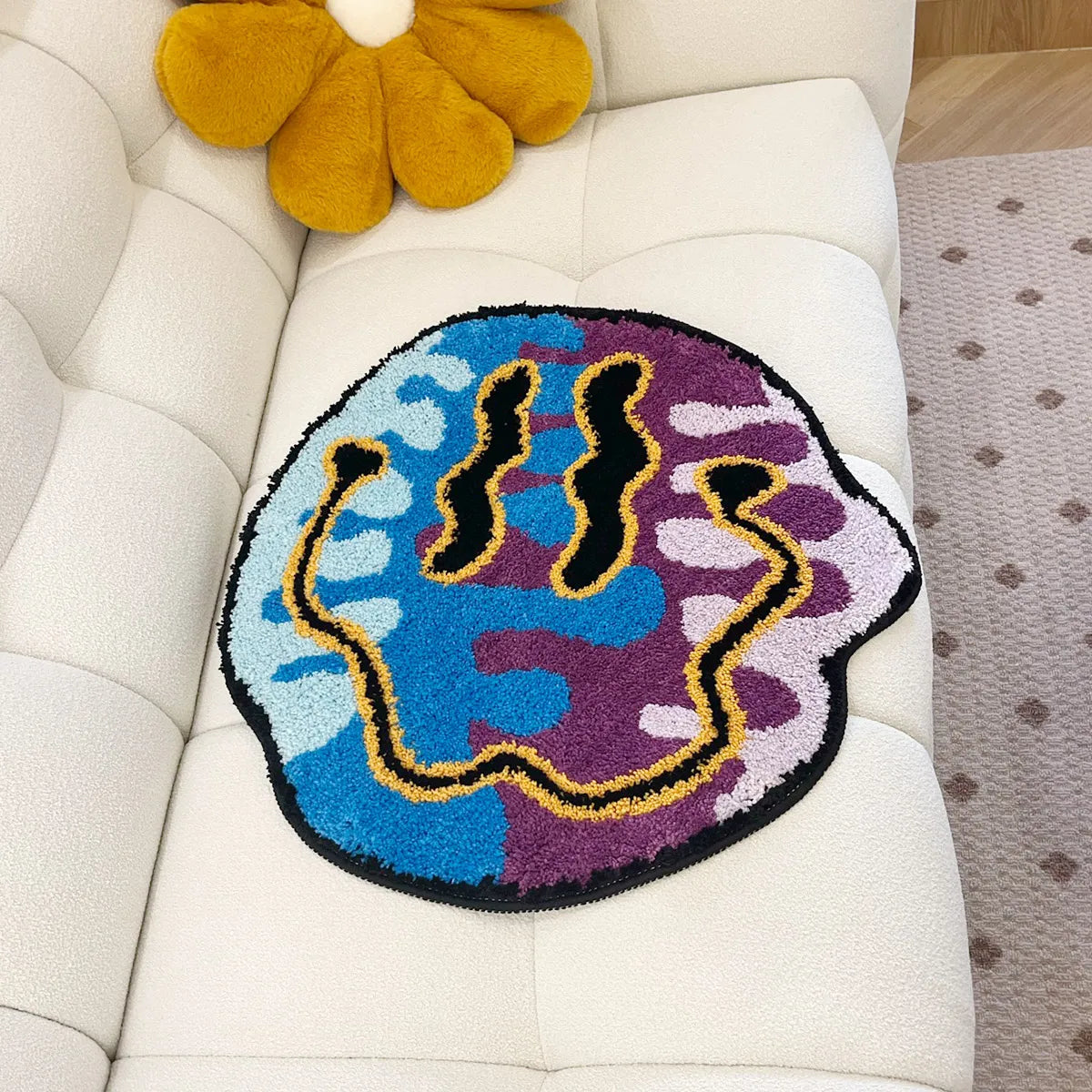 tapis tufté camouflage personnalisé bleu violet blanc noir dessin animé polyester mécanique intérieur extérieur