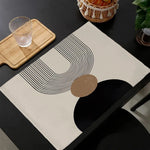 tapis table moderne minimaliste beige noir marron clair lignes cercles 30x45cm polyestere lin