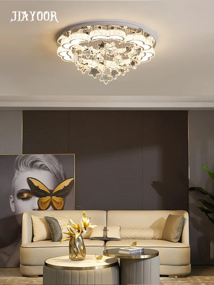 plafonnier moderne étoiles cristal blanc doré éclairage cuisine salle manger led changeable