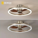 ventilateur lampe led moderne argenté bois foncé vitesses télécommande infinite dimming