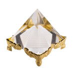 pyramide transparente résine dorée écritures anciennes artisanale décoration méditative geometrie statuette creative